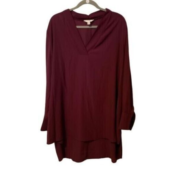 Terra & Sky Womens Sz 2XL Purple  Solid Long Sleeve Long Back Blouse - Picture 8 of 9